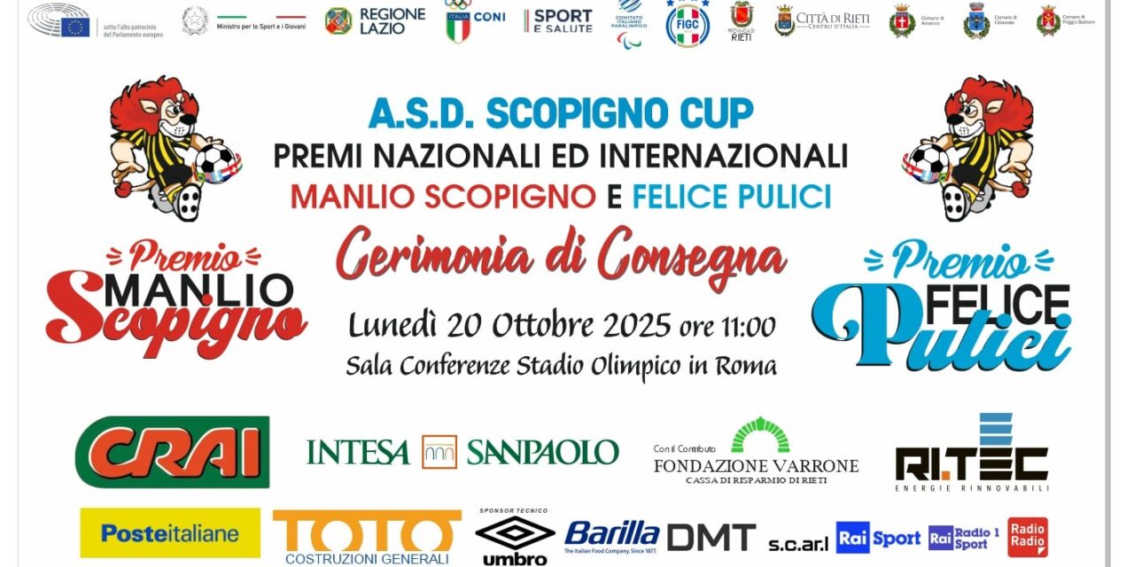 Comunicato Stampa CERIMONIA CONSEGNA dei PREMI NAZIONALI ed INTERNAZIONALI MANLIO SCOPIGNO e FELICE PULICI 2024/2025